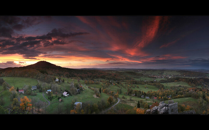 Village at Sunset — Red, Dramatic