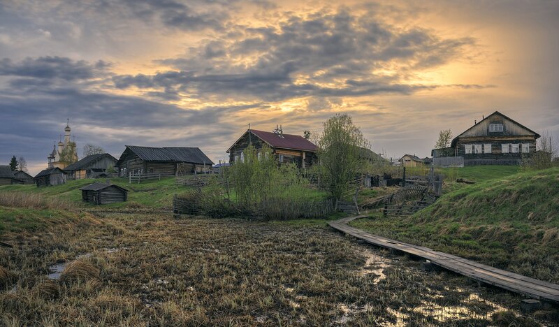Village at Sunset — Yellow, Dramatic