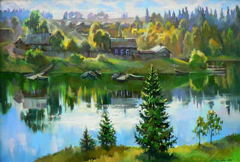 Village by a Lake — Green