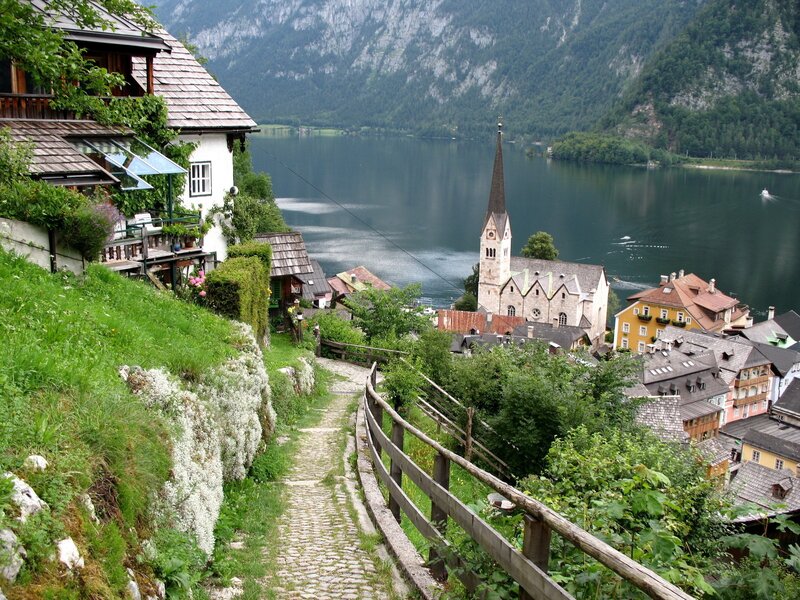 Village by a lake in the Alps
