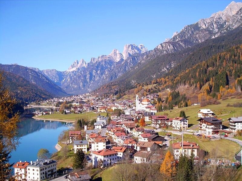 Village by a lake in the Alps