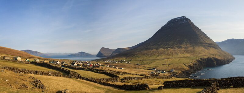 Village by a mountain in the Faroe Islands