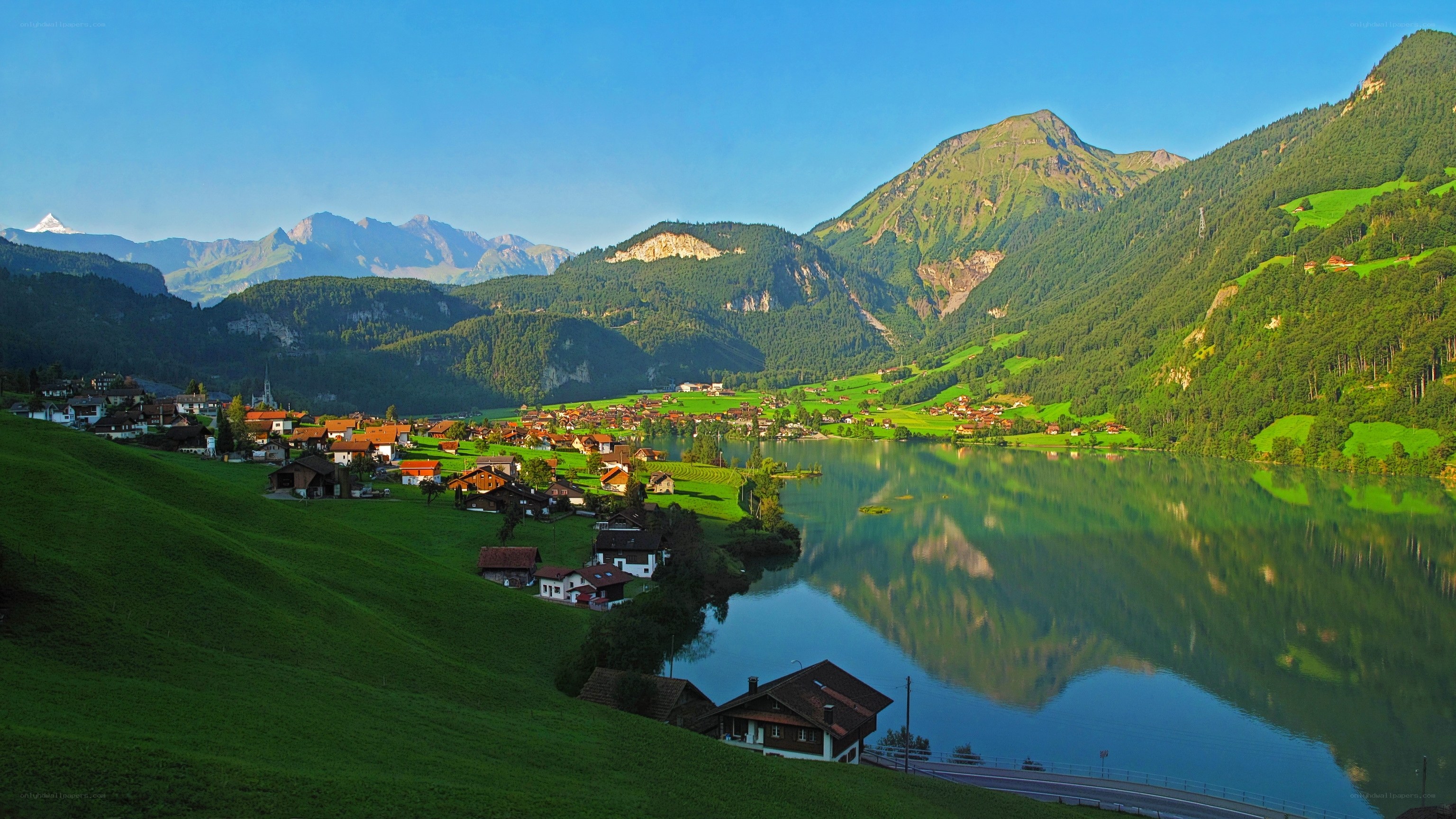 Village by a mountain lake