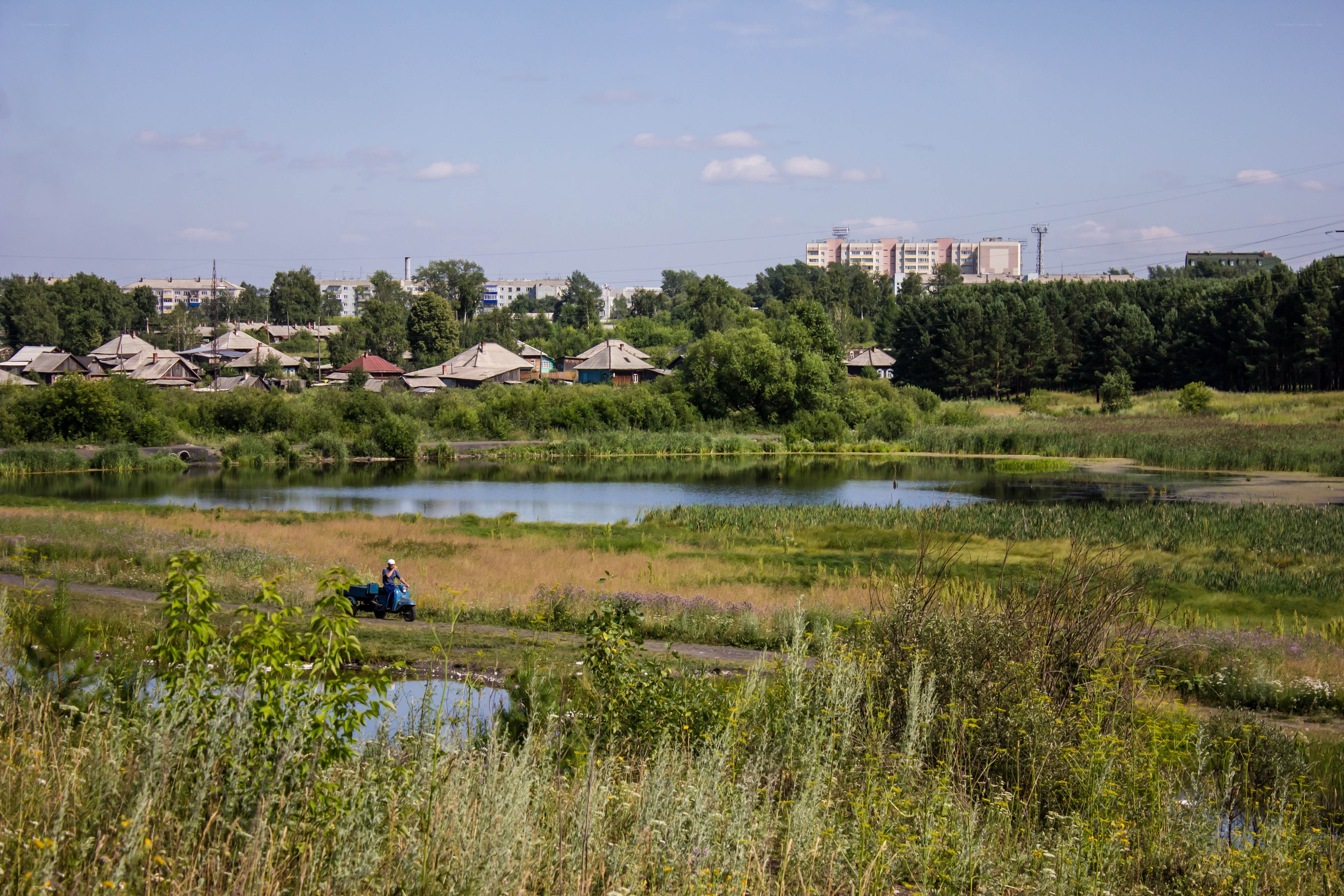 Village by a pond