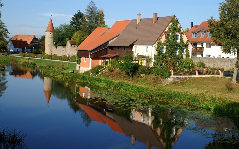 Village by a River — Blue, Serene, Afternoon