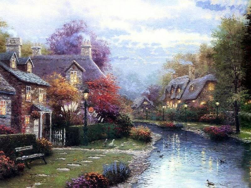 Village by a River — Blue