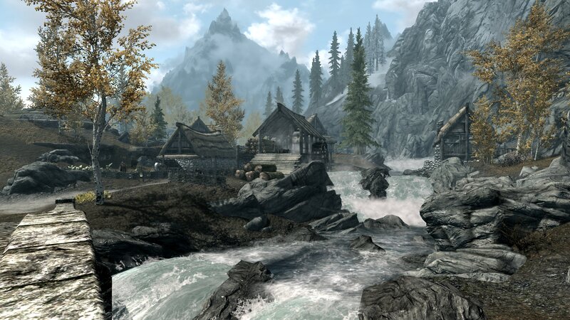 Village by a River — Gray