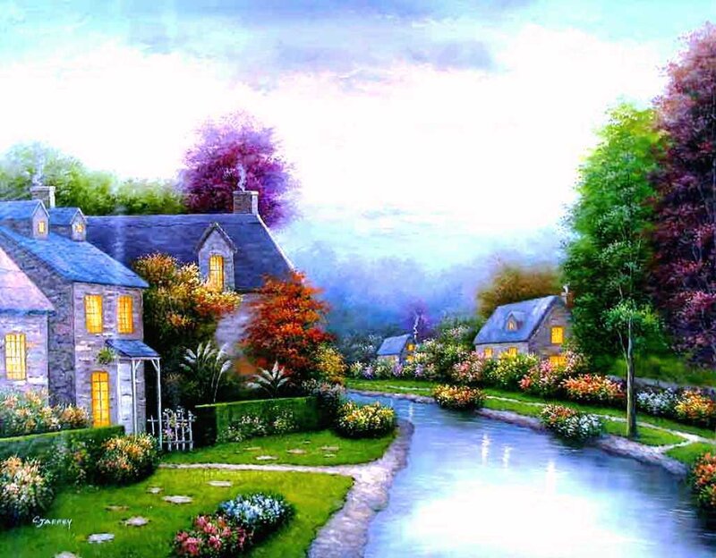 Village by a River — Green, Serene, Morning