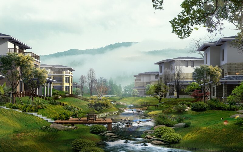 Village by a Stream
