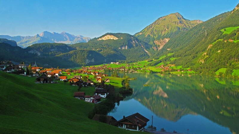 Village by Alpine Lake — Green