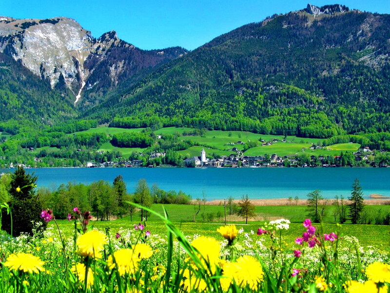 Village by Alpine Lake