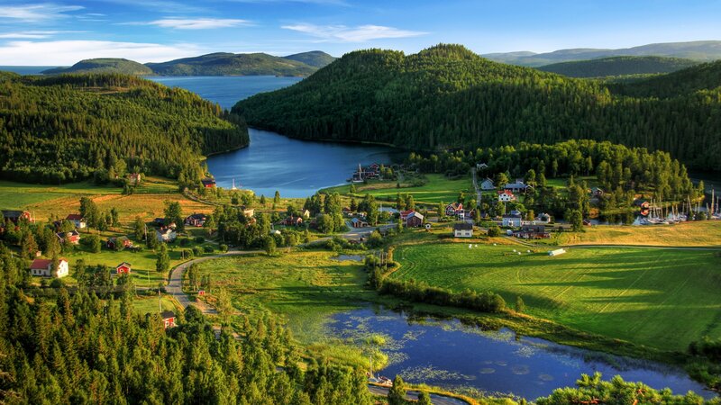 Village by Fjord — Green, Serene, Afternoon