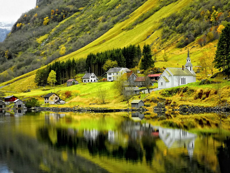 Village by Fjord — Green