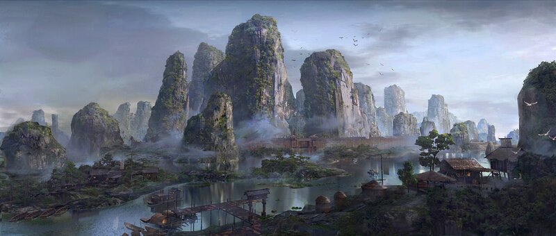 Village by Karst Mountains