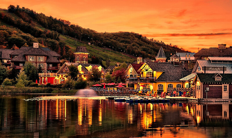 Village by Lake at Sunset — Orange