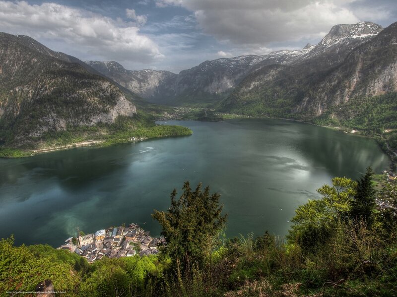 Village by Mountain Lake — Green
