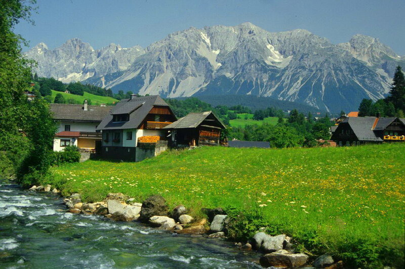 Village by Mountain River