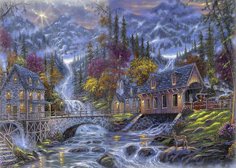 Village by Mountain Stream