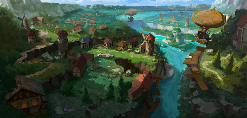 Village by River and Airships