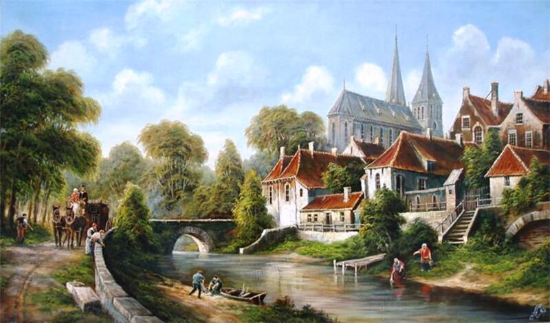 Village by River — Blue