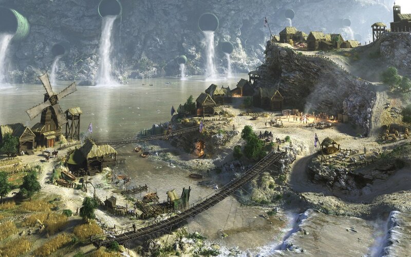 Village by River — Brown, Dramatic
