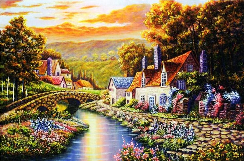 Village by River — Orange, Serene
