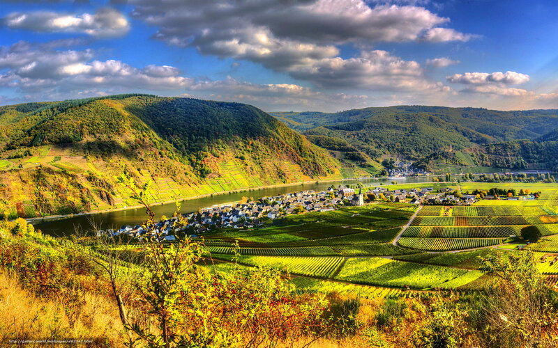 Village by River Valley — Green, Serene