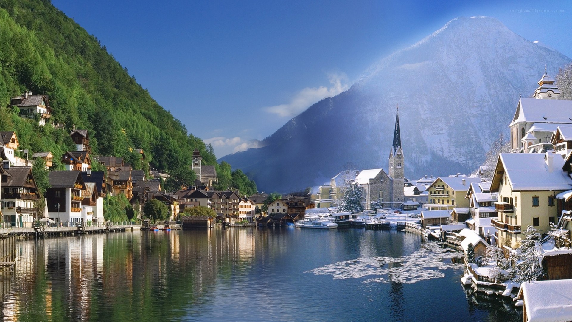 village by the lake in alps