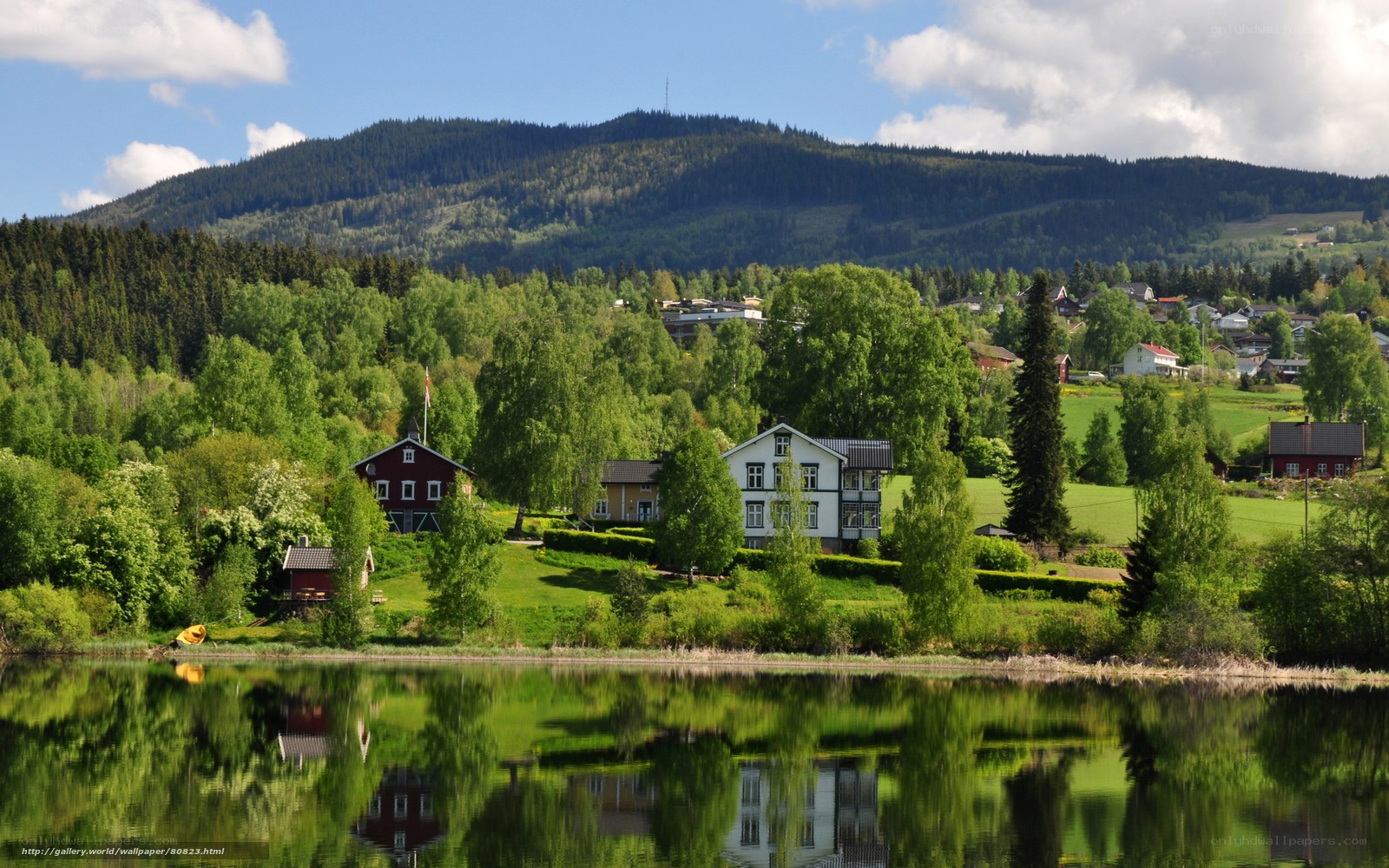 Village by the lake in Norway