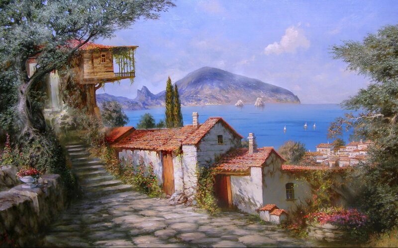 Village by the Sea — Blue
