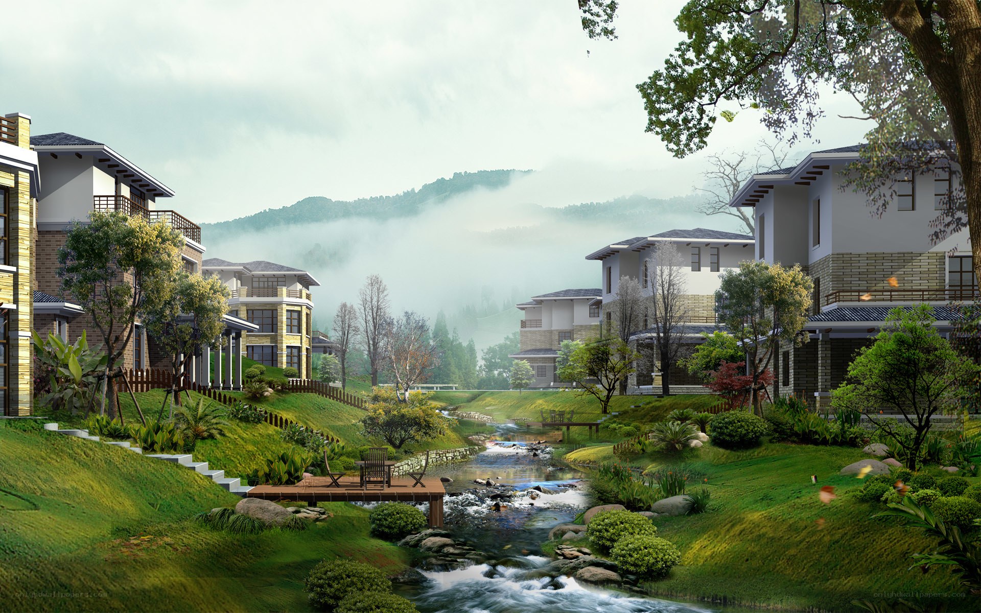 Village by the stream