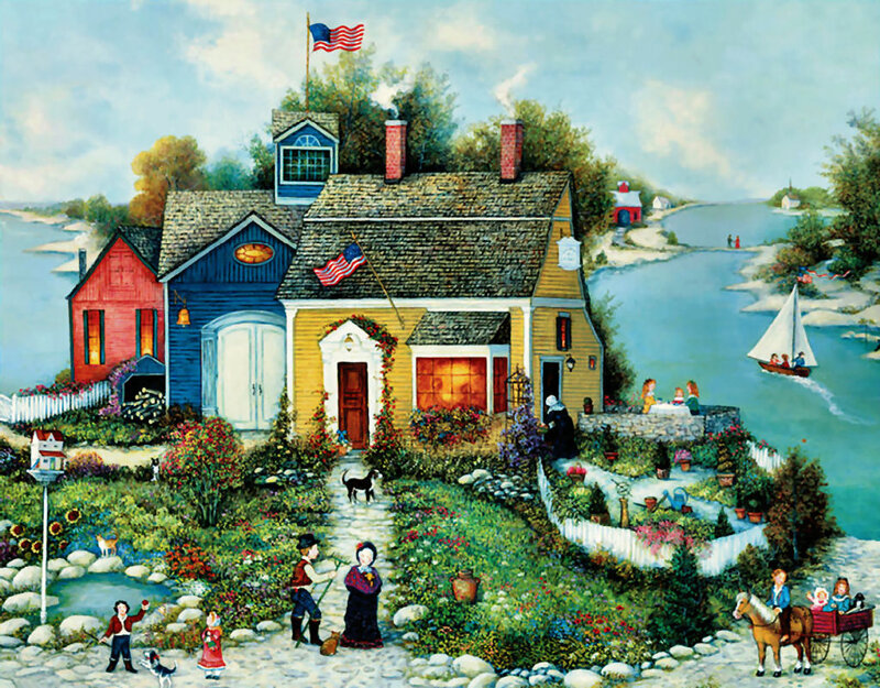Village by the Water — Blue, Peaceful