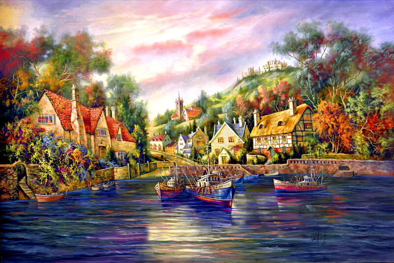 Village by the Water — Blue, Serene
