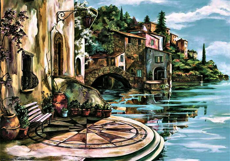 Village by the Water — Blue