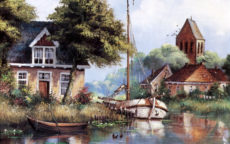Village by the Water — Green, Serene