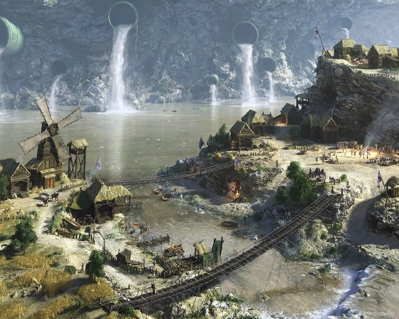 Village by the waterfall