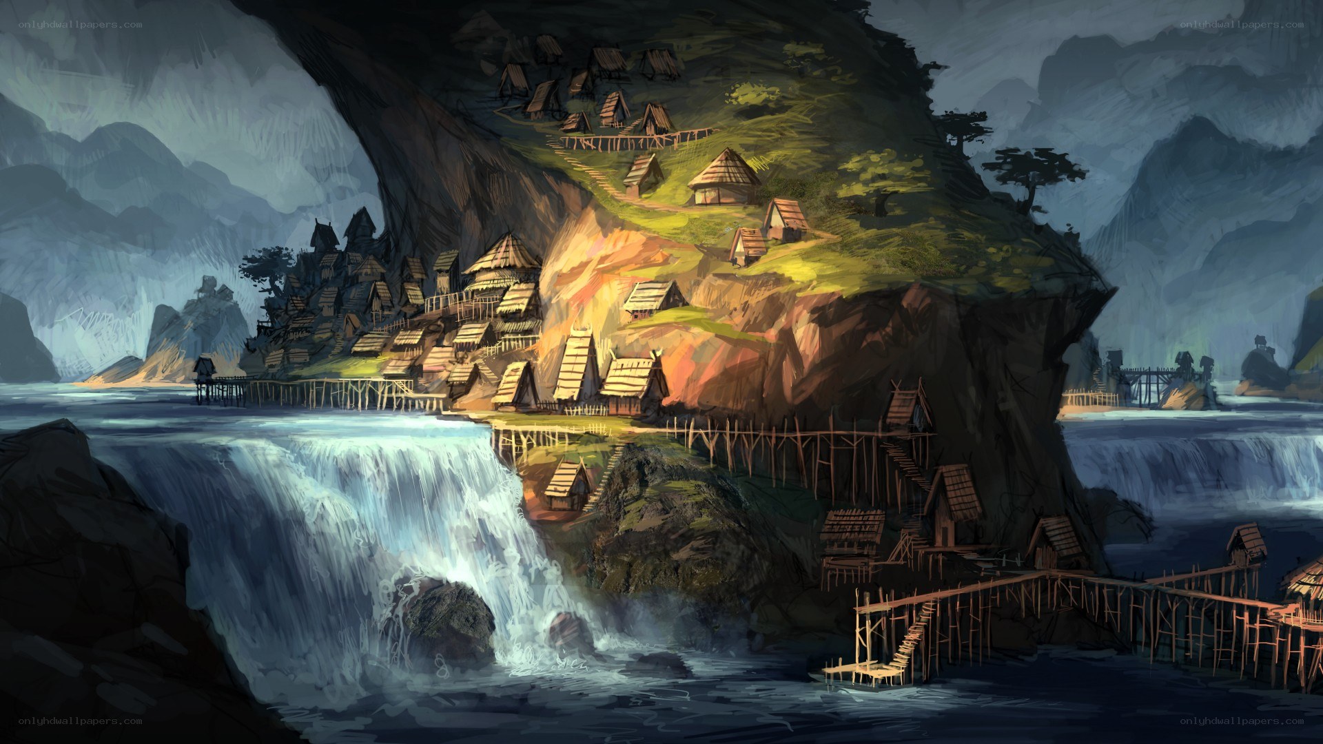 village by the waterfall