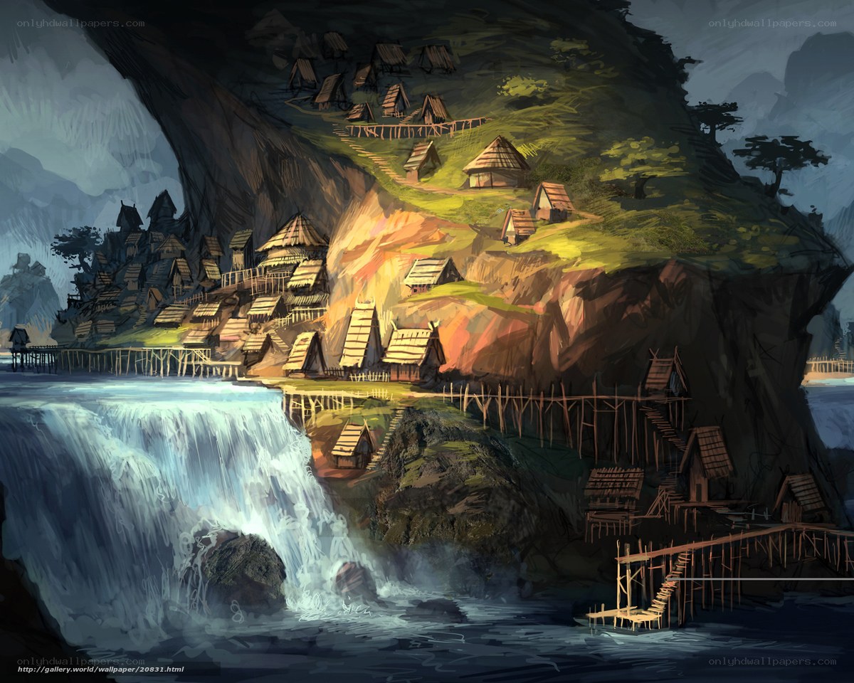 Village by the waterfall
