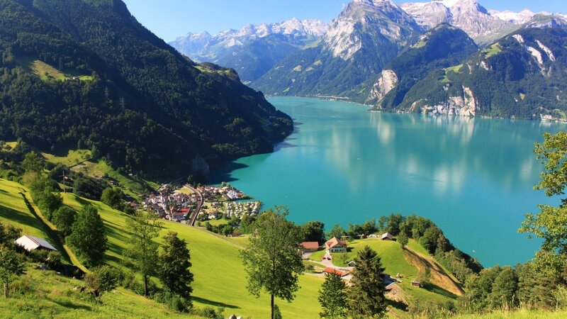 Village by Turquoise Lake