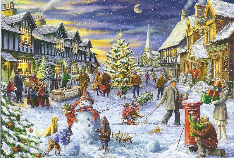 Village Christmas Scene — White