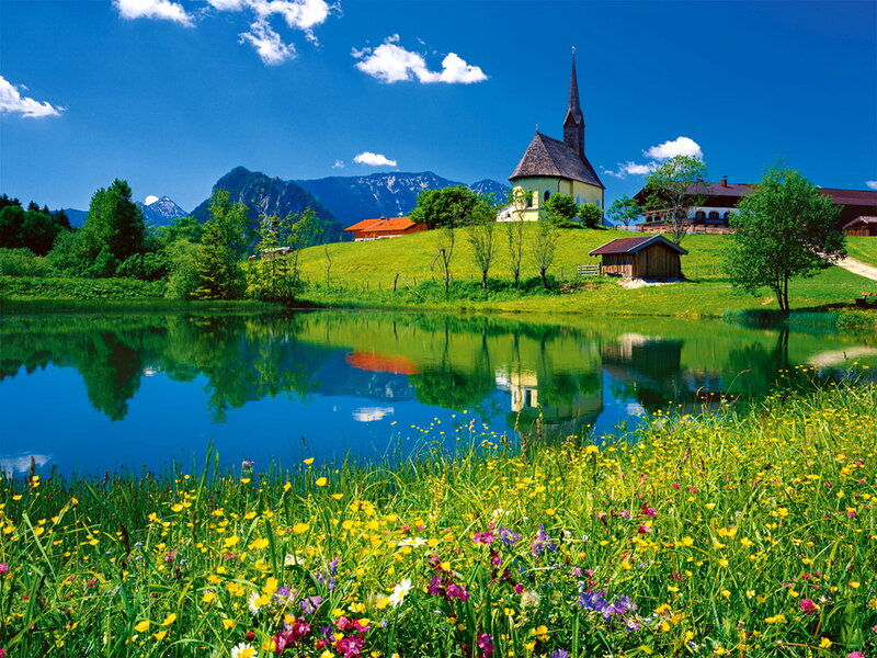 Village Church by Lake