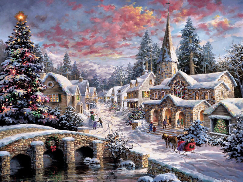 Village Church in Winter — White