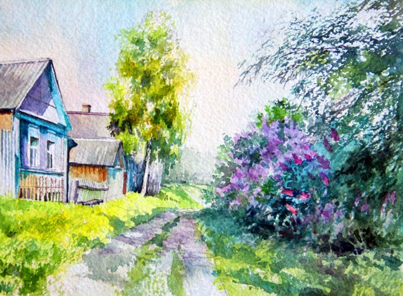 Village House and Lilac Bush