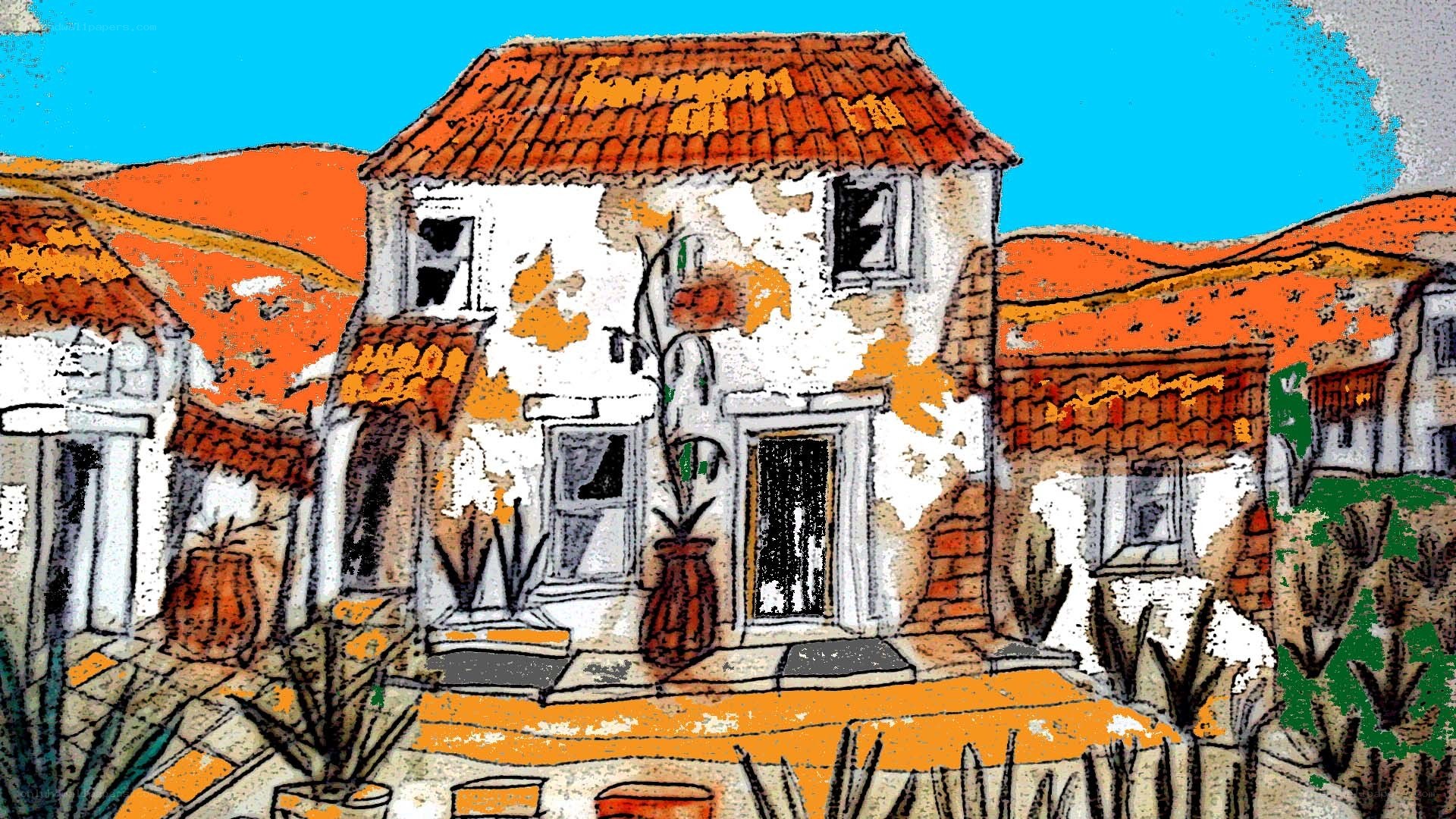 village house illustration