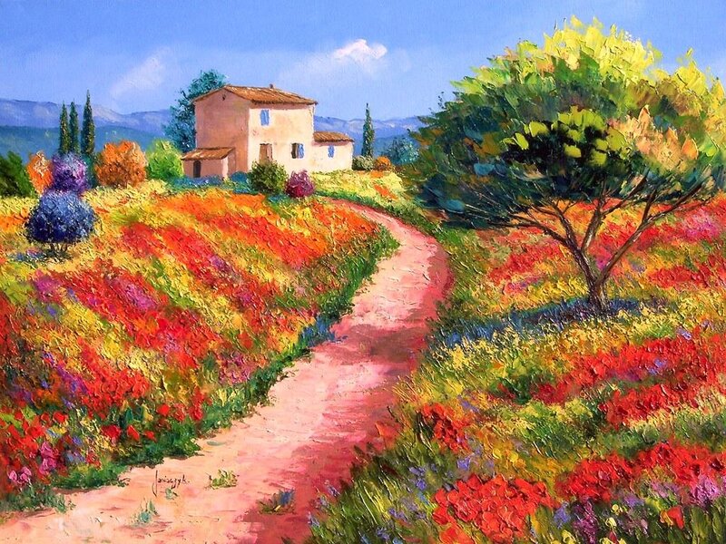 Village House in Flower Field