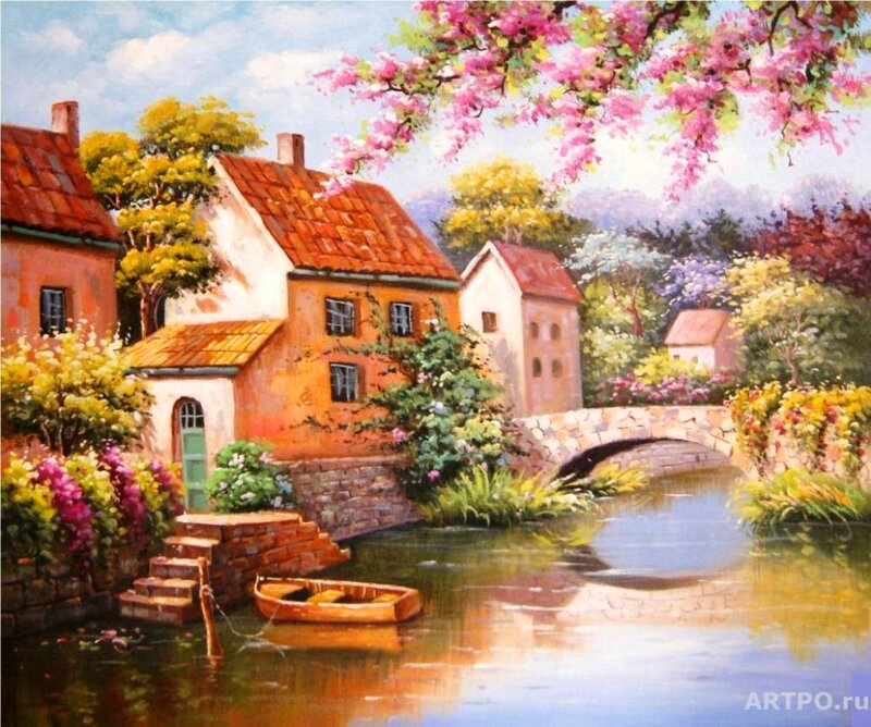 Village Houses by River