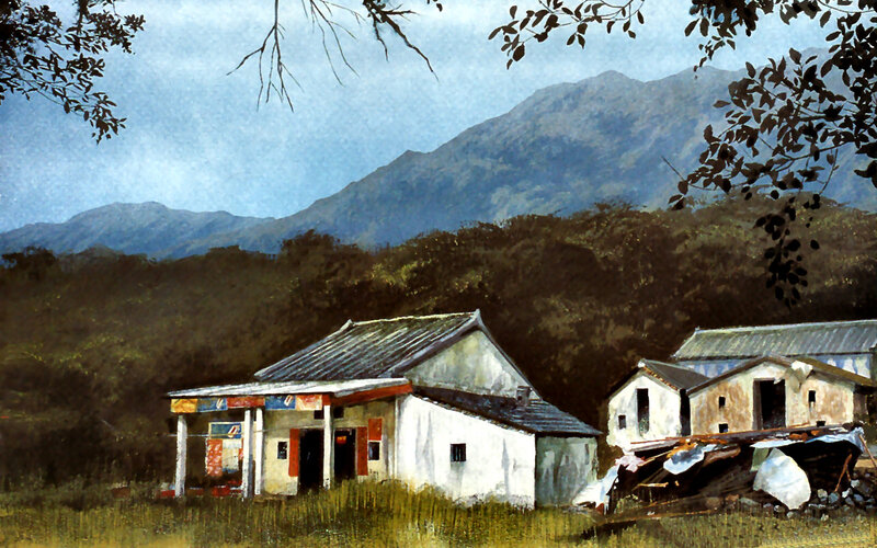 Village Houses in Mountains — Green