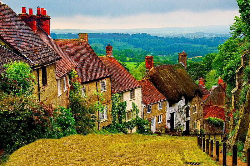 Village Houses on Hillside — Brown