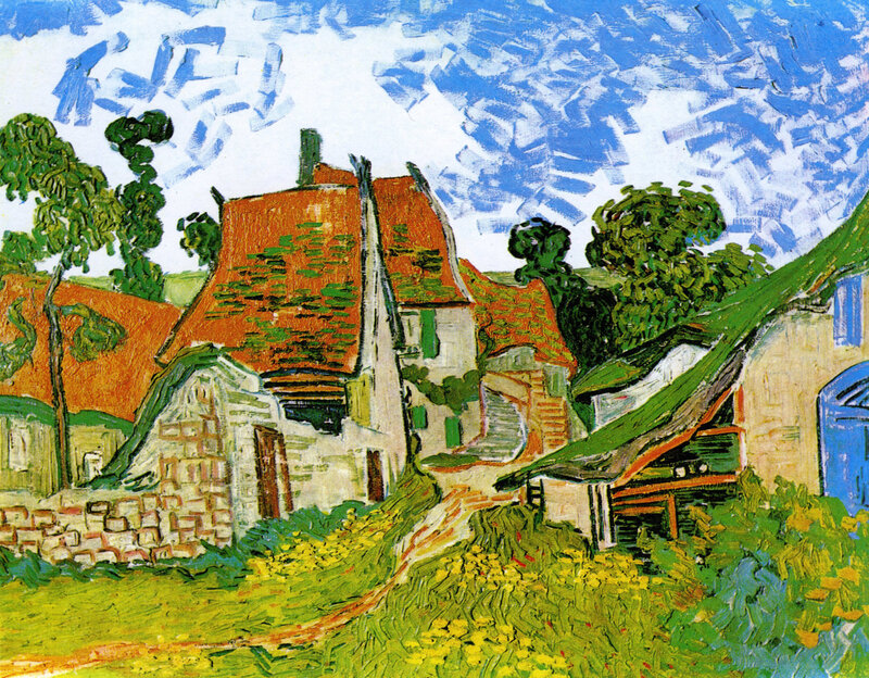 Village Houses Under a Swirling Sky