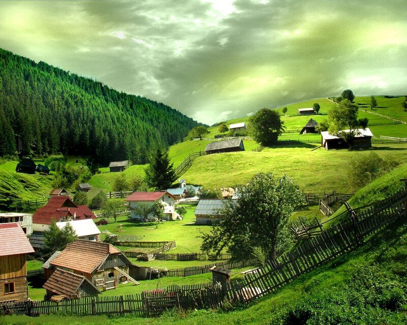 Village in a green valley